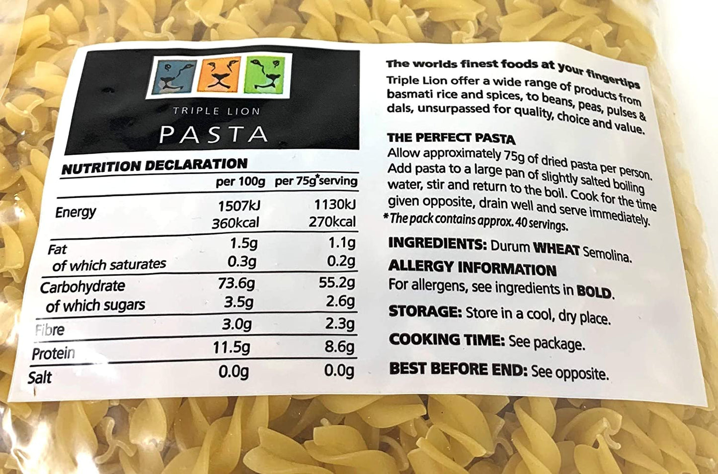 Triple Lion Fusilli Pasta 3kg